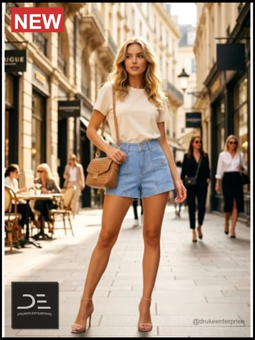 High Waisted Stretchy Denim Shorts Double Button Fly